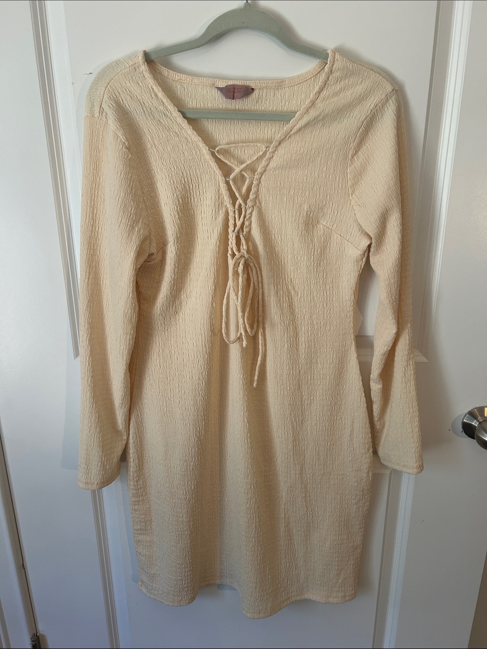 Lace-Up Long Sleeve Cream Women's Dress